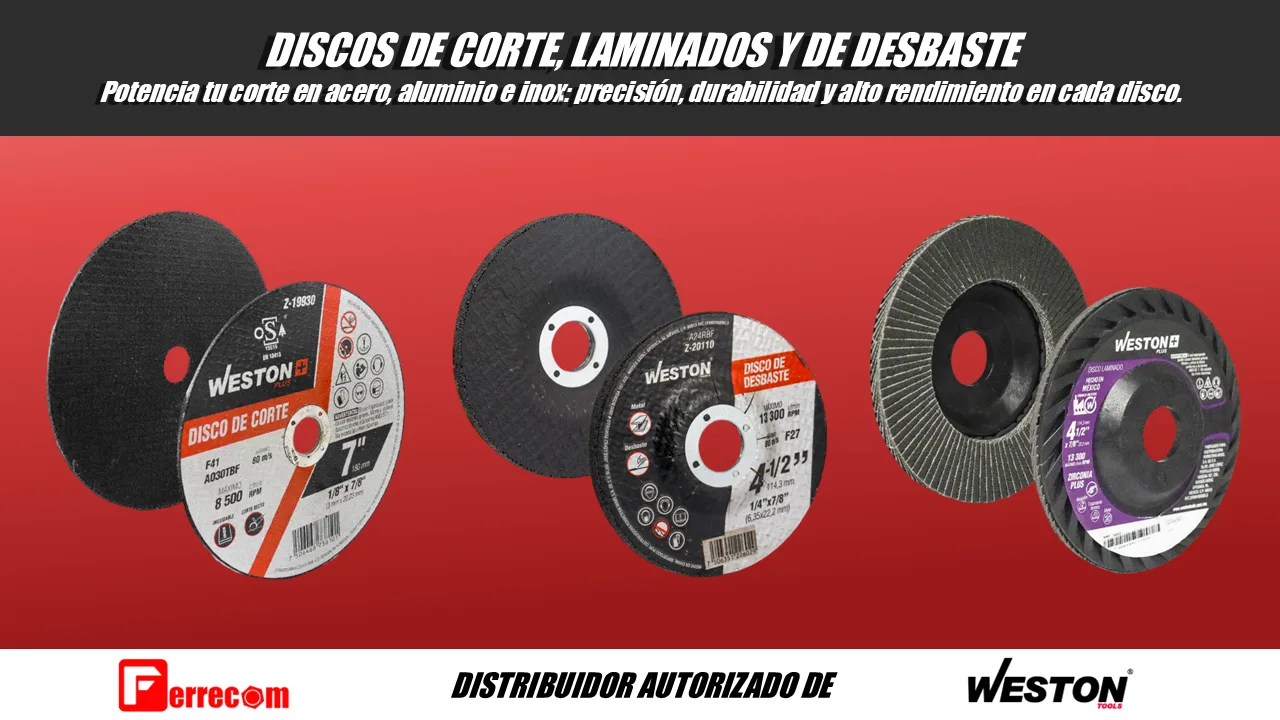 Discos de corte, laminados y de desbaste para metal, aluminio y acero inoxidable.