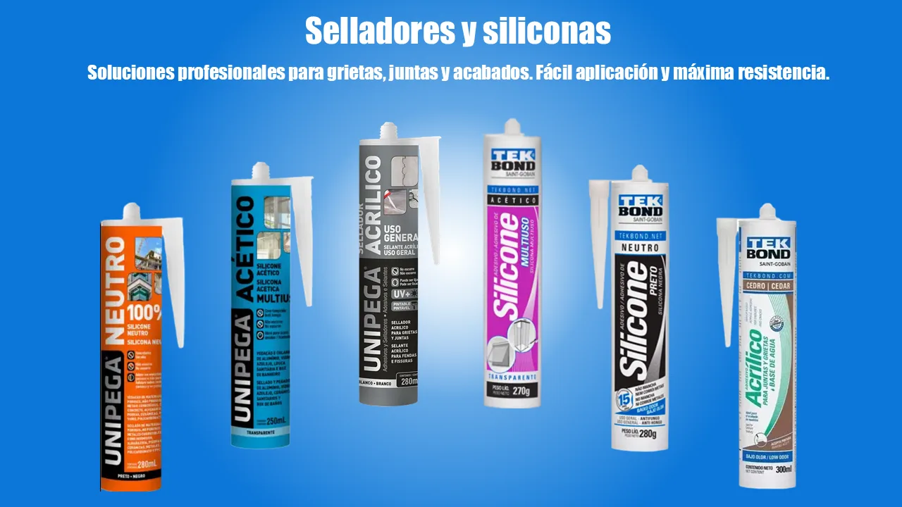 Selladores y silicones para juntas y uniones en diversas superficies.